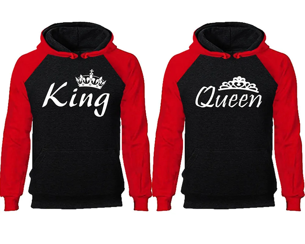 King and Queen Couple Matching Raglan Hoodies, King and Queen Contrast Hoodies