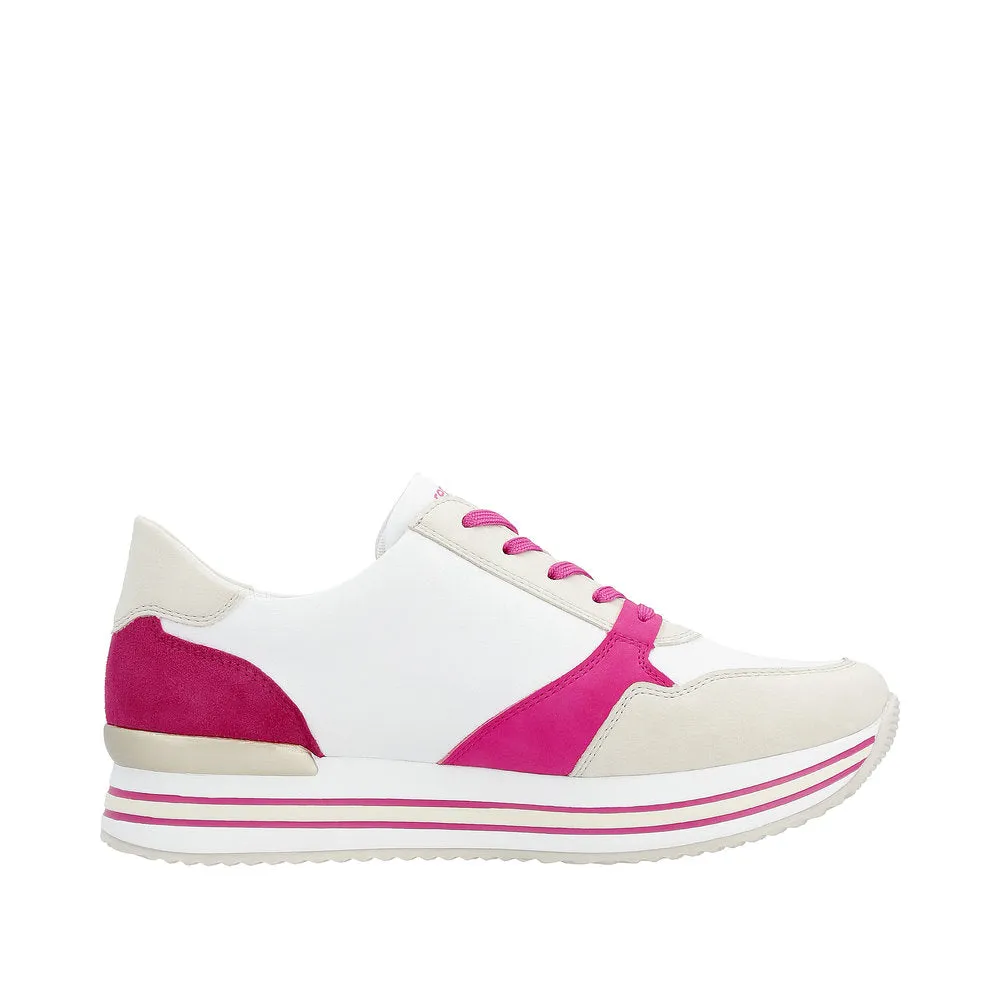 Ladies Remonte Lace Up Trainers Sneakers White/Pink/Beige Zip Elle D1323-80 sale