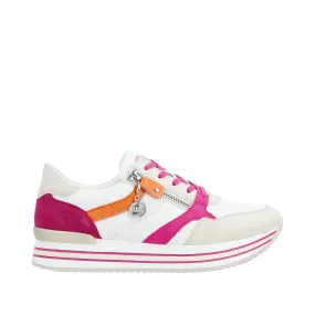 Ladies Remonte Lace Up Trainers Sneakers White/Pink/Beige Zip Elle D1323-80 sale