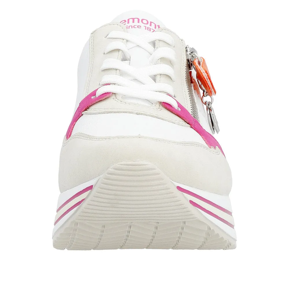 Ladies Remonte Lace Up Trainers Sneakers White/Pink/Beige Zip Elle D1323-80 sale