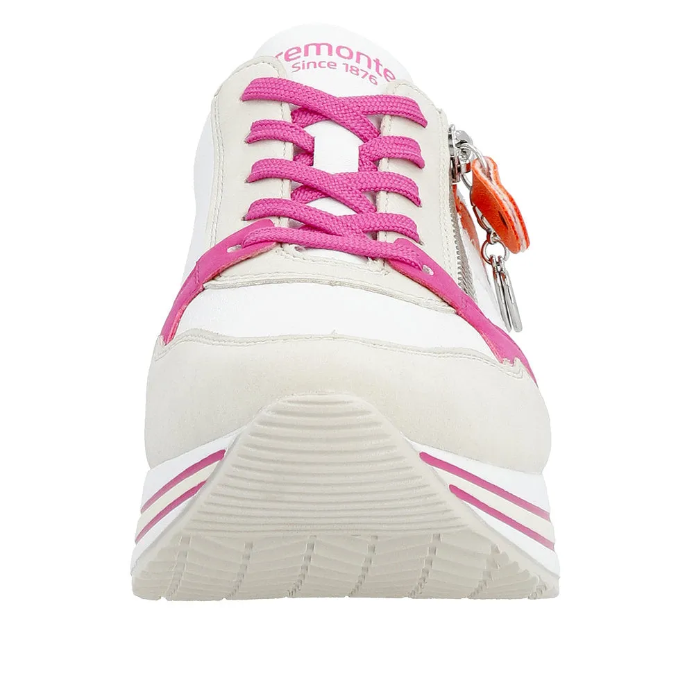 Ladies Remonte Lace Up Trainers Sneakers White/Pink/Beige Zip Elle D1323-80 sale