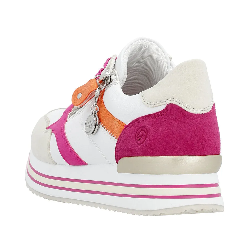 Ladies Remonte Lace Up Trainers Sneakers White/Pink/Beige Zip Elle D1323-80 sale