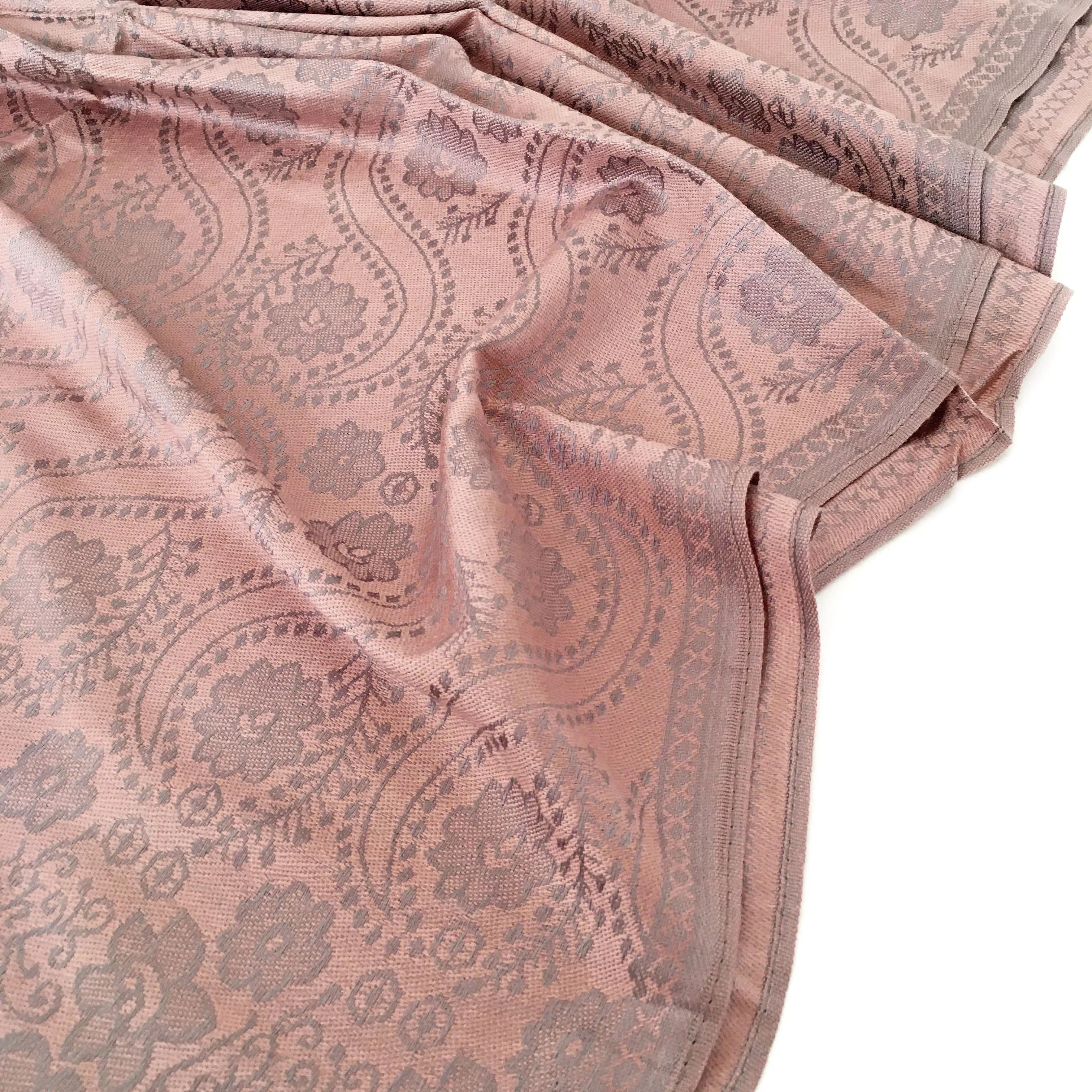 LARGE BLUSH PINK SWIRL FLORAL PRINT REVERSIBLE PASHMINA SHAWL SCARF