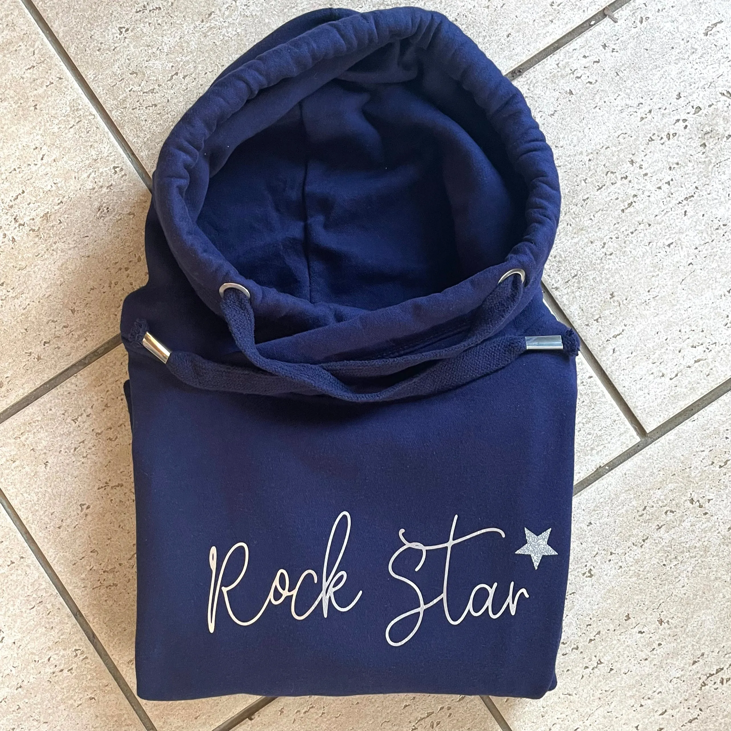 Luxury Cowl Neck Rock Star Hoodie - Midnight Blue