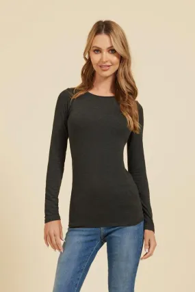 Majestic Long Sleeve Soft Touch  Viscose Crewneck in Anthracite