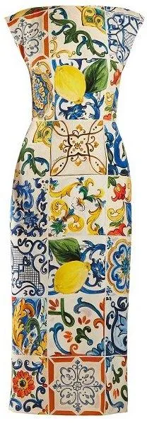 'Majolica' Print Boat-Neck Dress