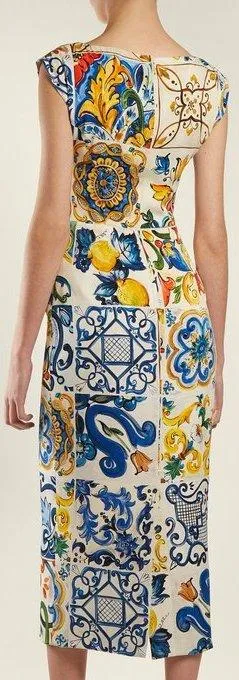 'Majolica' Print Boat-Neck Dress