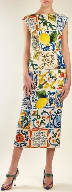 'Majolica' Print Boat-Neck Dress