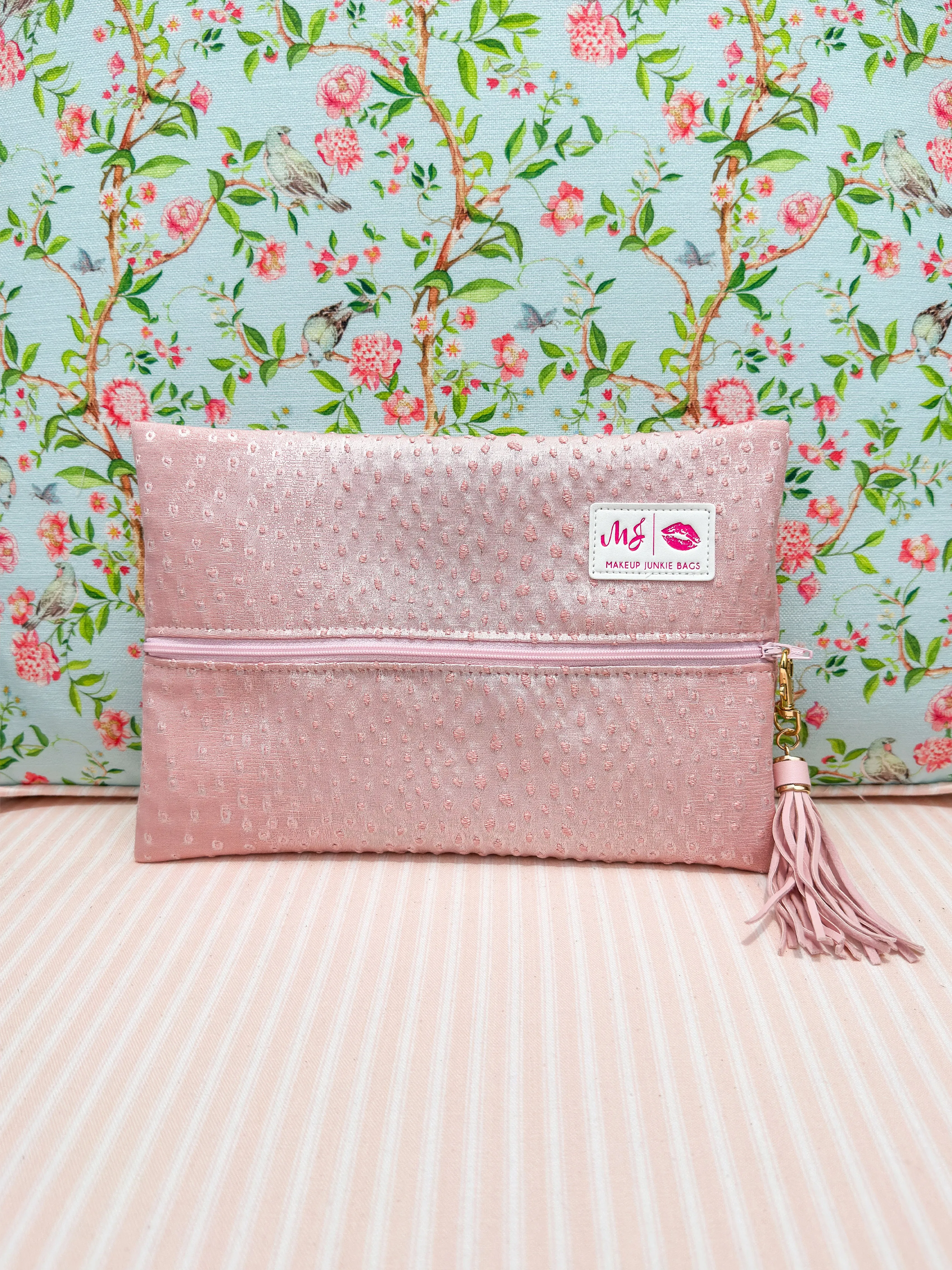 Makeup Junkie Bags - Soft Baby Pink Ostrich Flatlay [Ready to Ship]