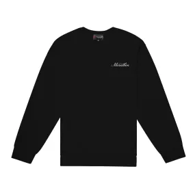 Marathon 3D Embroidered Stacked Script Crewneck - Black/White