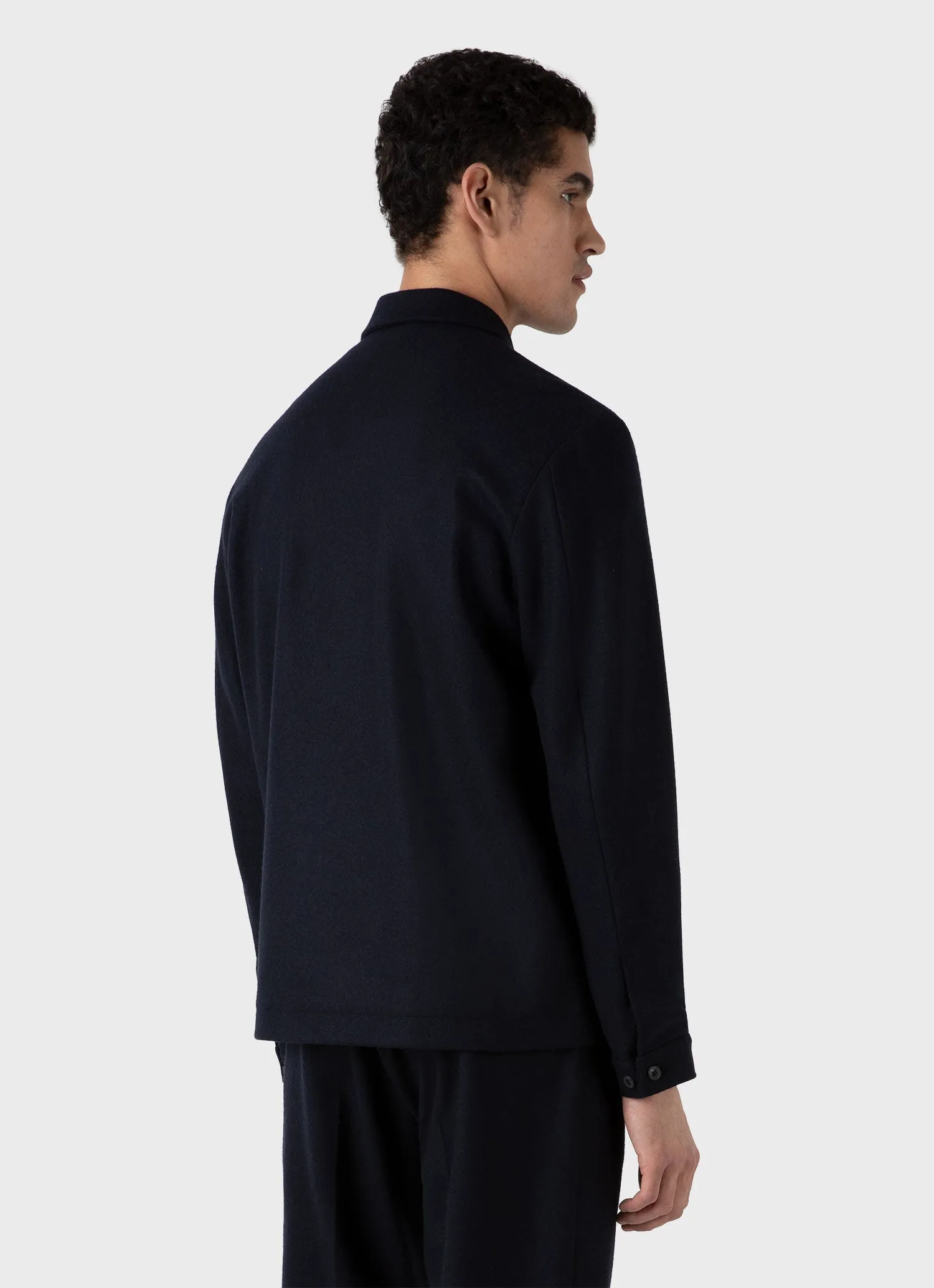 Men's Boiled Wool Zip Jacket in Navy