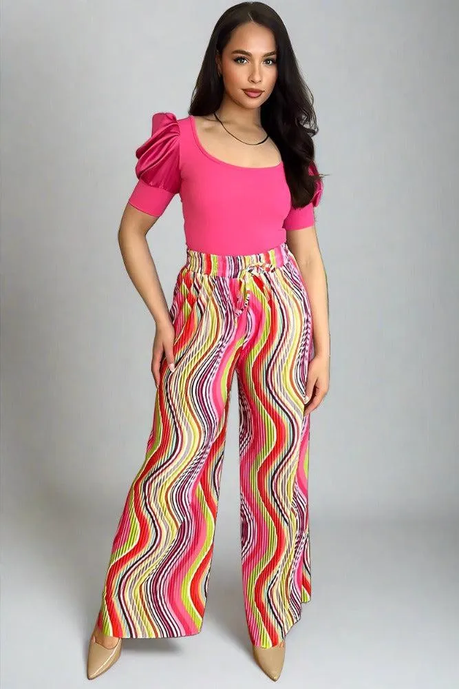 Multicolour Plisse Chiffon Trousers