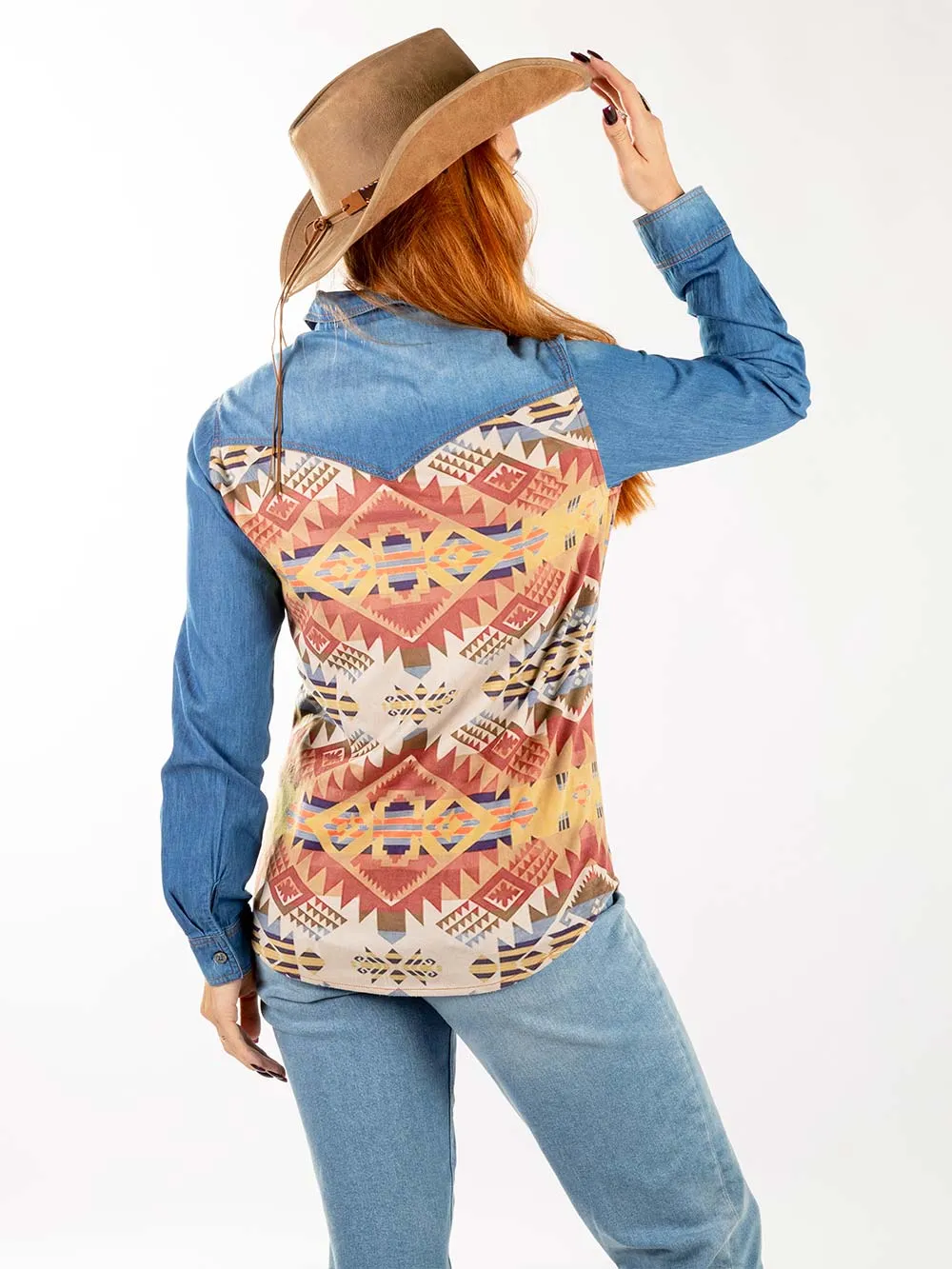 MW-S1007  Montana West Southwestern Long Sleeve Chambray Shirt By Size