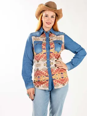 MW-S1007  Montana West Southwestern Long Sleeve Chambray Shirt By Size