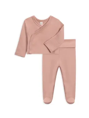 Organic Baby Kimono Wrap Top and Footed Pant Set in Blush