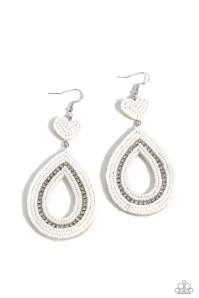 Paparazzi Now SEED Here - White Heart Earrings