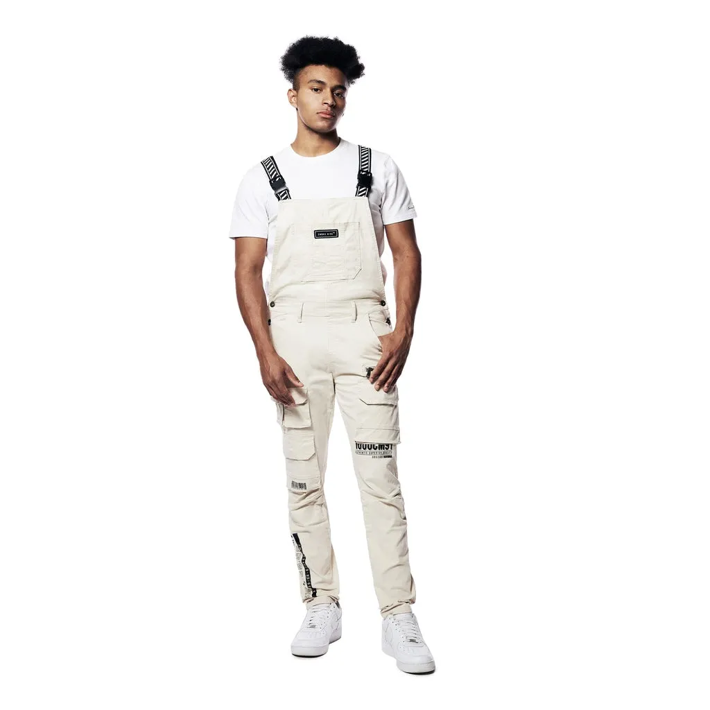 Printed Utility Twill Cargo Overalls - Latte