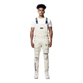 Printed Utility Twill Cargo Overalls - Latte