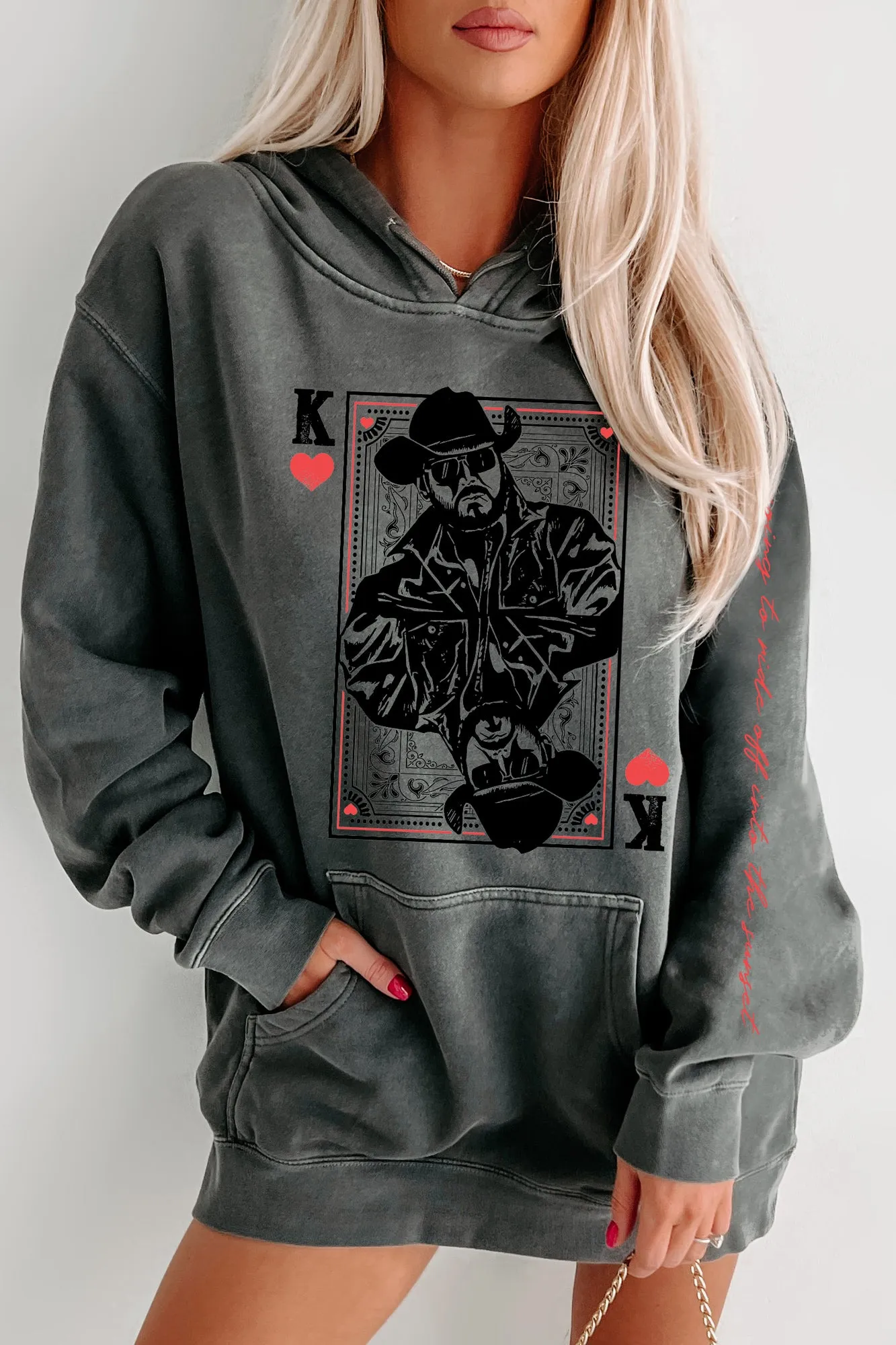 "Ride Off Into The Sunset" Double-Sided Vintage Wash Graphic Hoodie (Black) - Print On Demand