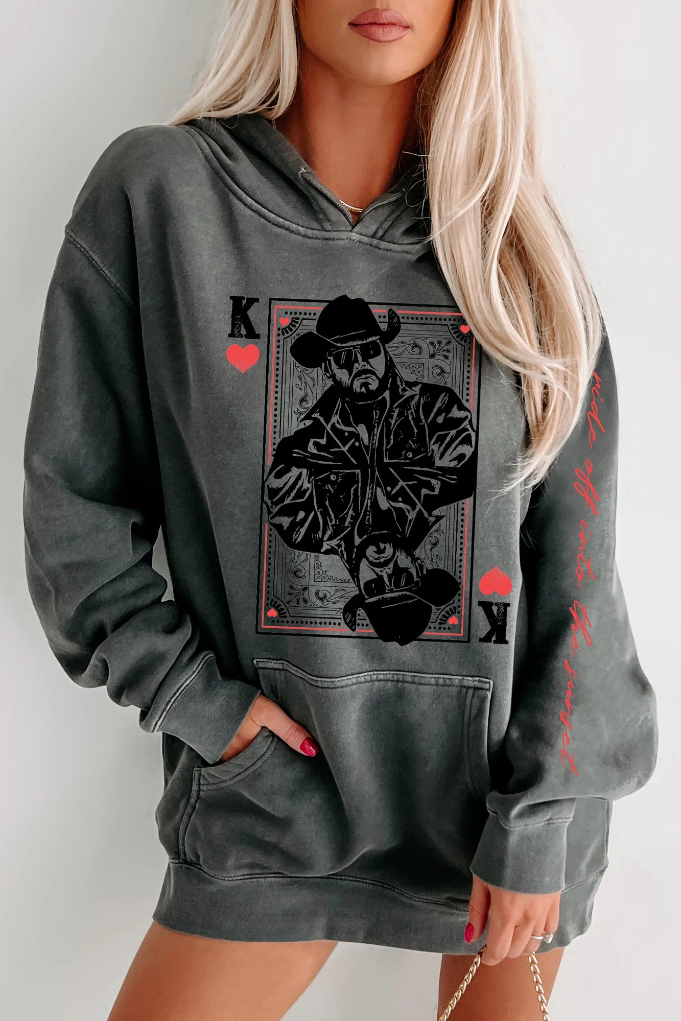 "Ride Off Into The Sunset" Double-Sided Vintage Wash Graphic Hoodie (Black) - Print On Demand