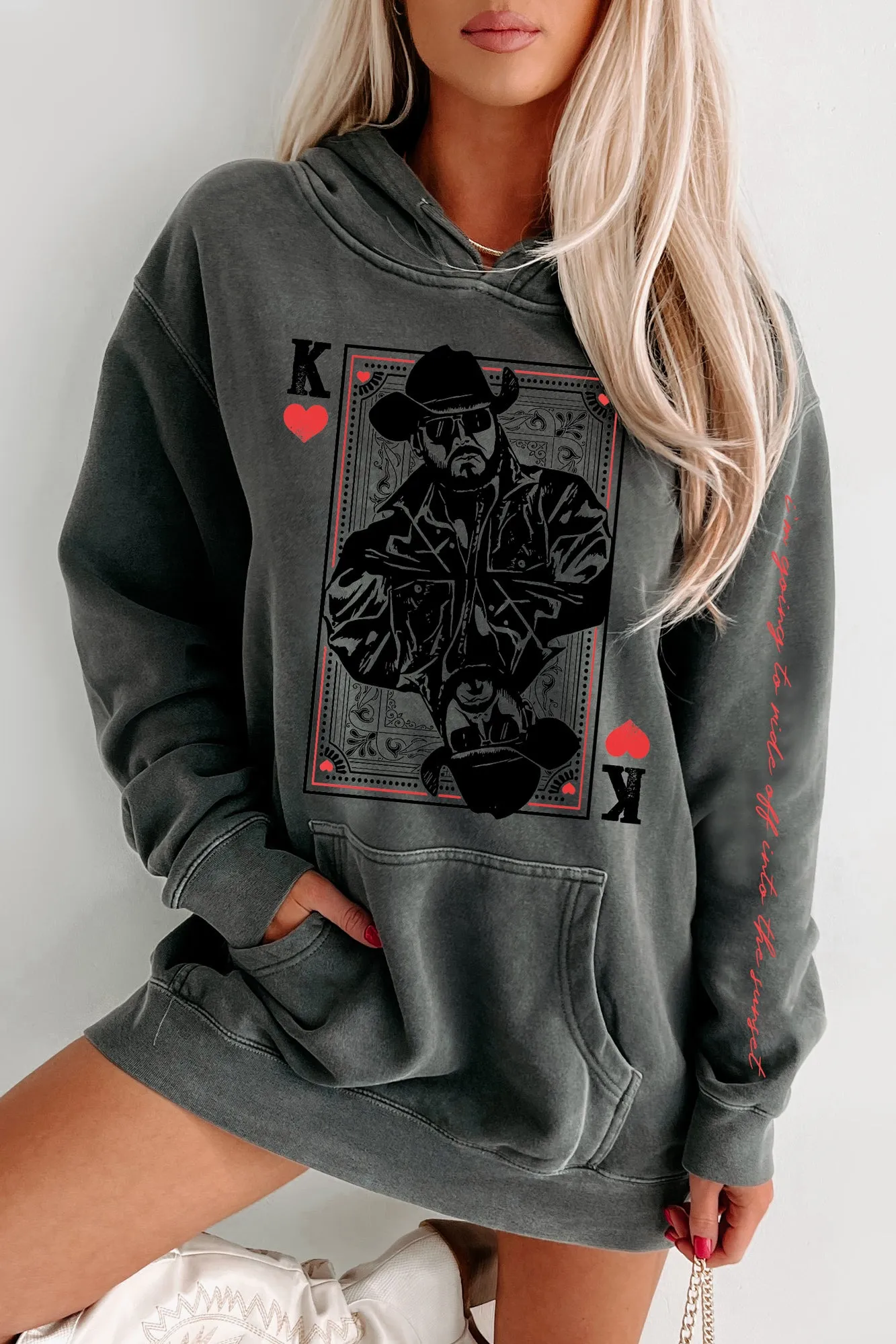 "Ride Off Into The Sunset" Double-Sided Vintage Wash Graphic Hoodie (Black) - Print On Demand