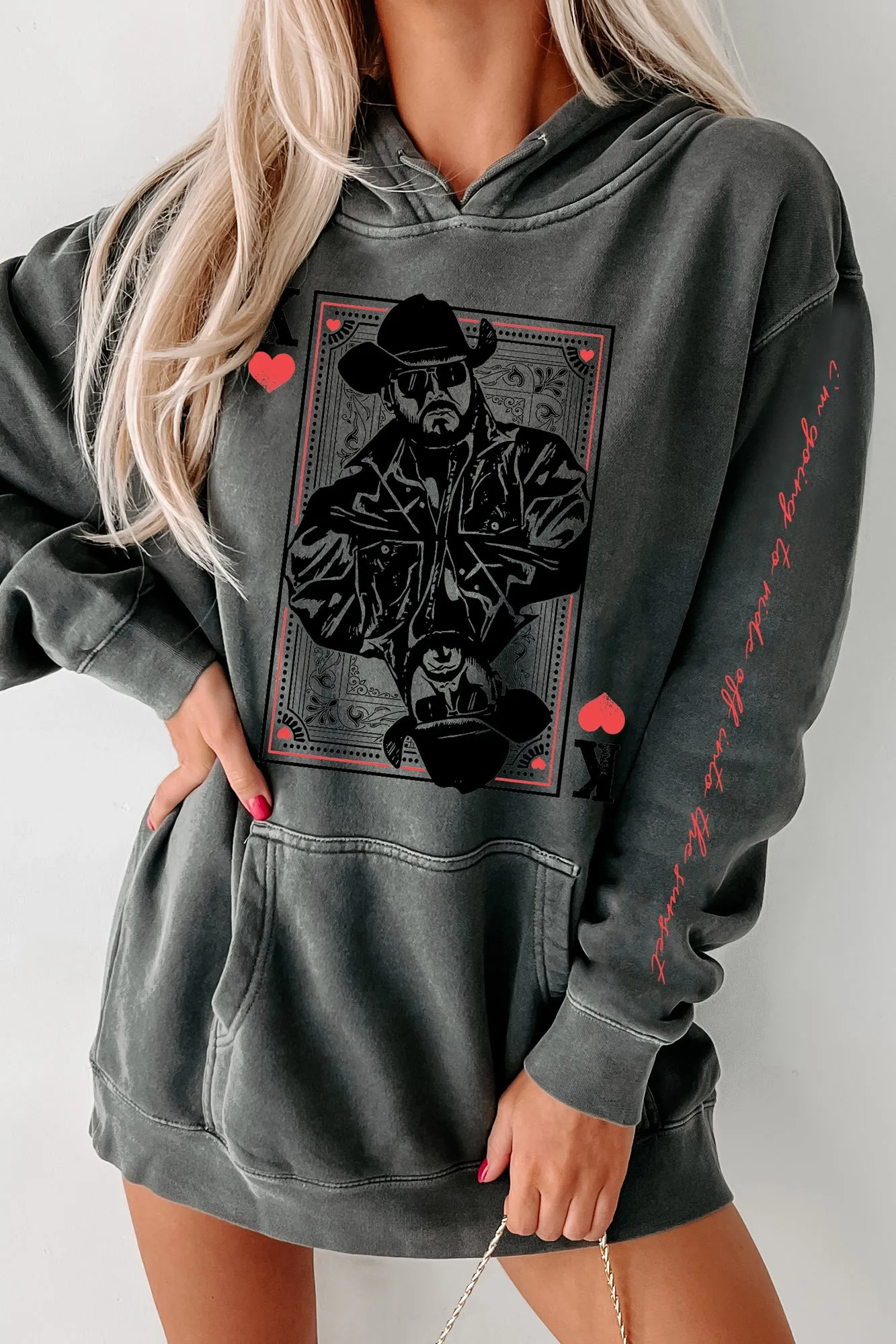 "Ride Off Into The Sunset" Double-Sided Vintage Wash Graphic Hoodie (Black) - Print On Demand