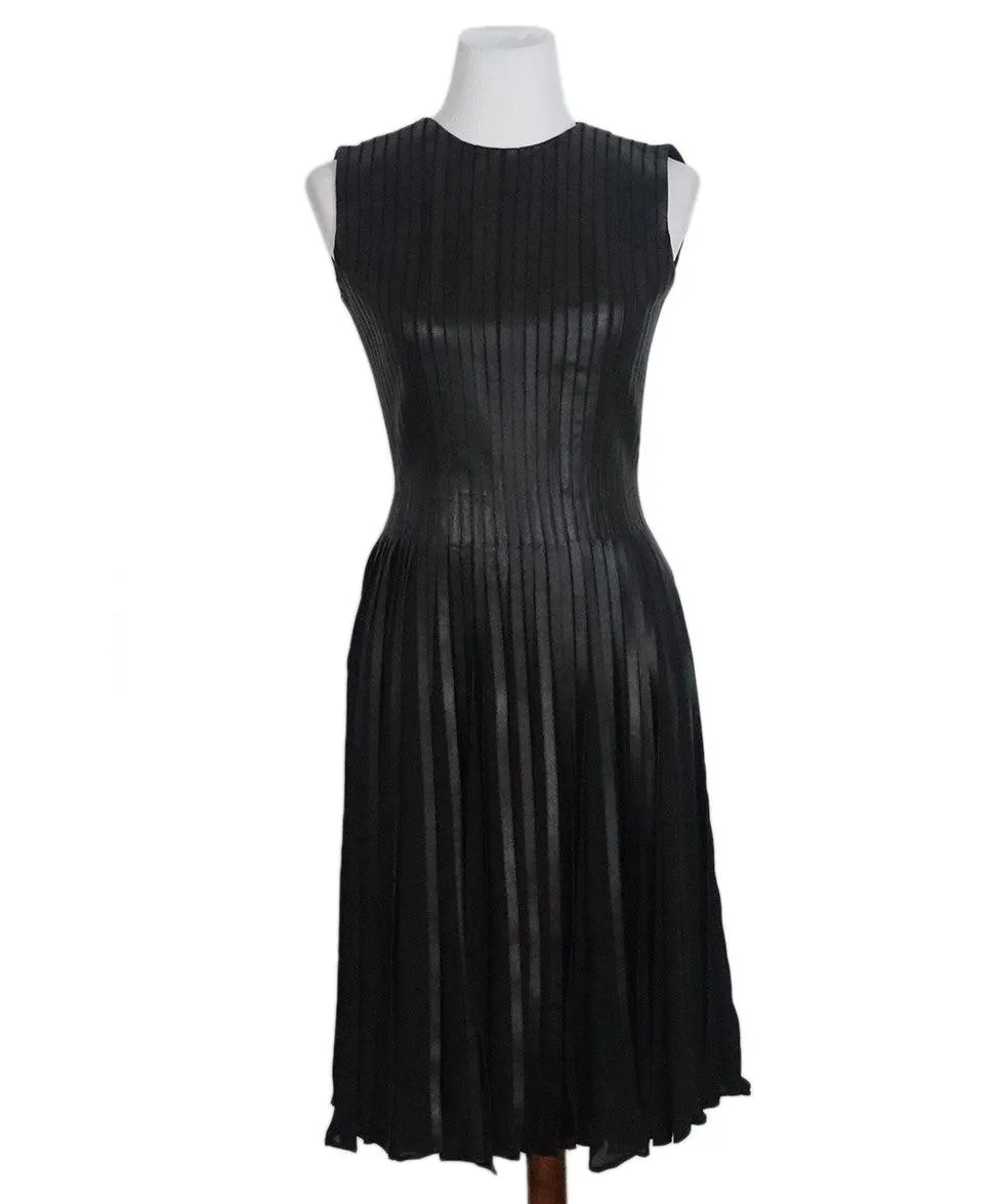 Ralph Lauren Black Leather Pleated Dress sz 4