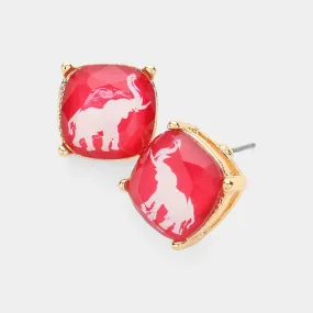 Red Elephant Printed Cushion Square Stud Earrings