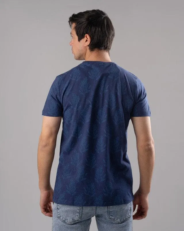 ROUND NECK PATTERNED T-SHIRT - NAVY