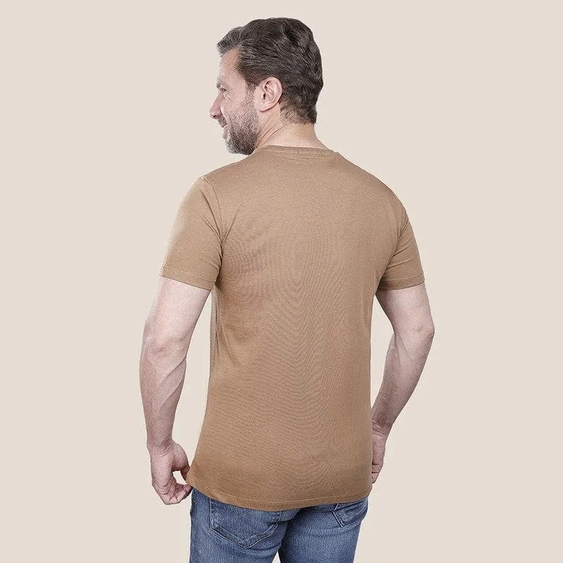 Round Neck Printed T-Shirt - Camel