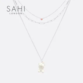 Sahi Stacked Chain Bear Pendant Charm Necklace