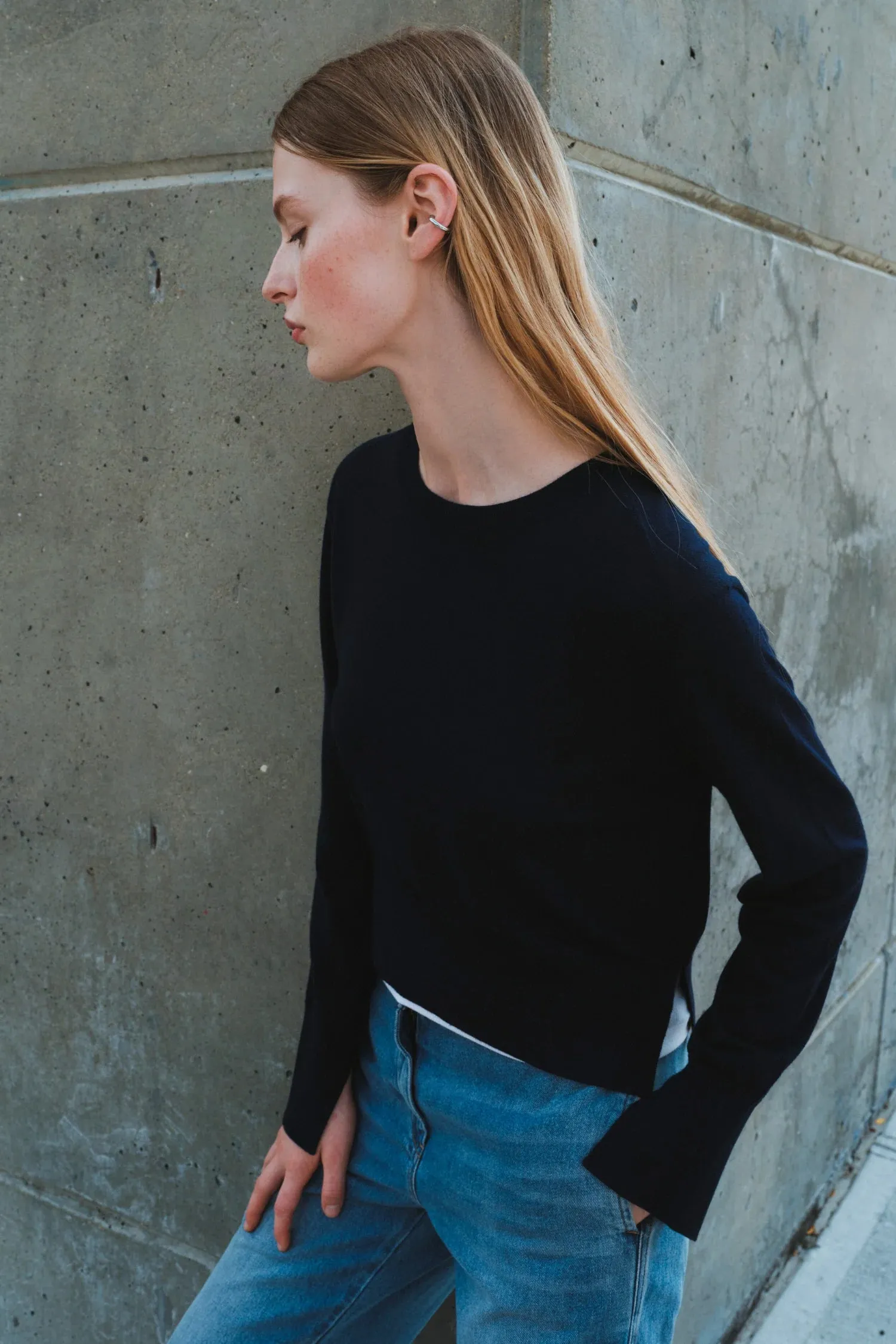 Saint Art Elodie Layered Crewneck Sweater in Navy