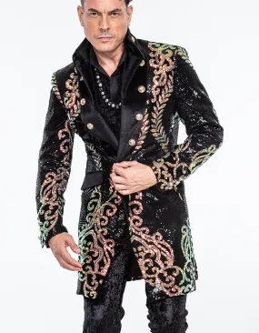 sequin coat men, long Jupiter gold/black