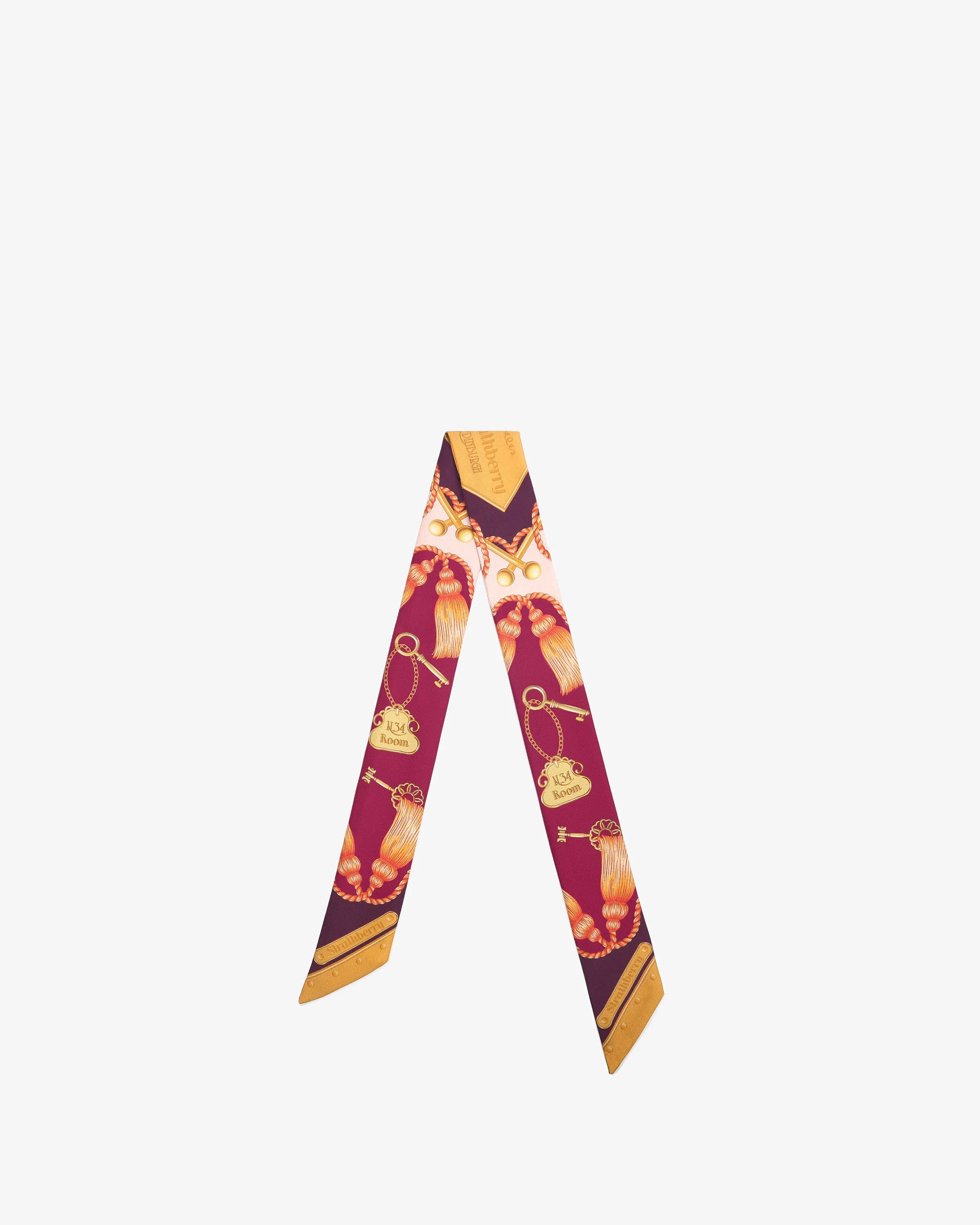 Silk Skinny Scarf - Key Print Wine