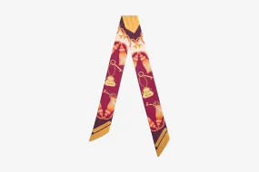 Silk Skinny Scarf - Key Print Wine