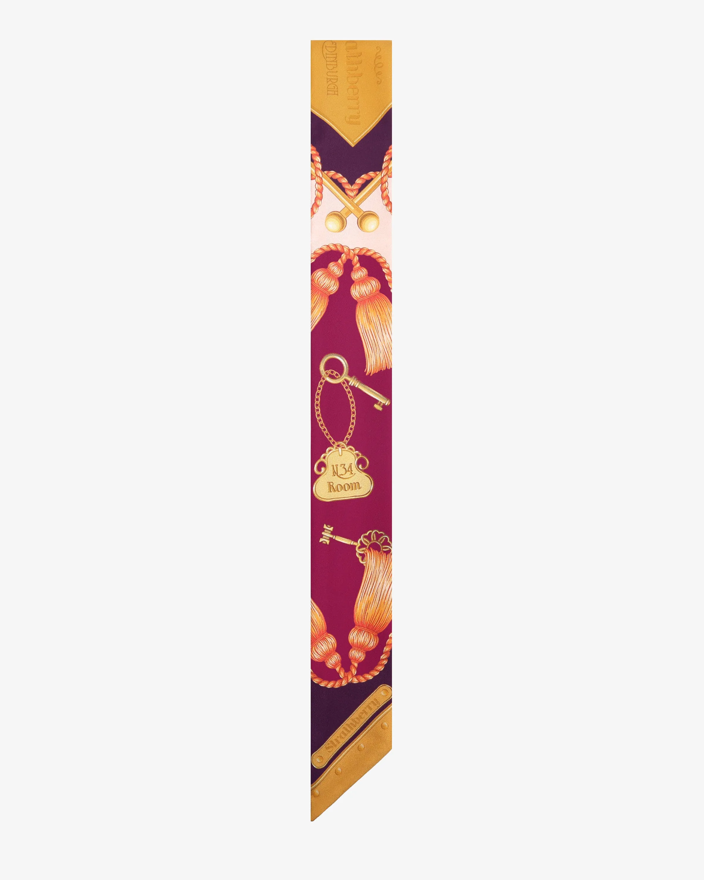 Silk Skinny Scarf - Key Print Wine