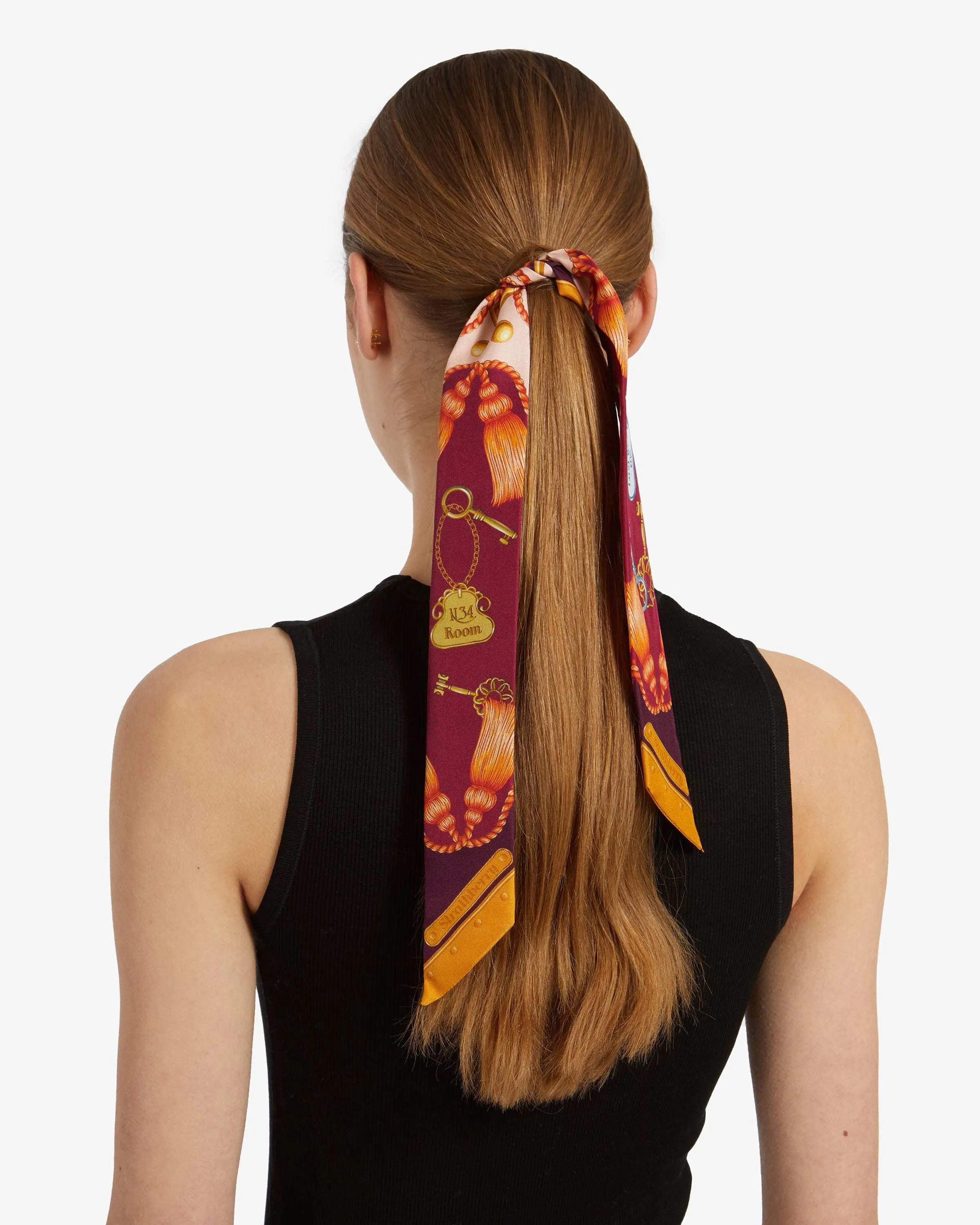 Silk Skinny Scarf - Key Print Wine