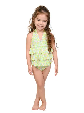 Tiered ruffle tankini with a side cinched bottom